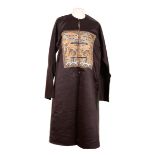 A BLACK SILK CHINESE ROBE WITH QILIN MILITARY RANK BADGES
