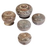 A GROUP OF FIVE THAI SAWANKHALOK BOXES AND COVERS