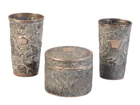 A GROUP OF THREE CHINESE WHITE METAL VESSELS