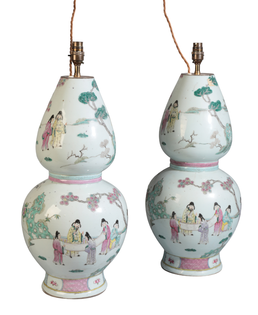 A PAIR OF CHINESE FAMILLE ROSE DOUBLE GOURD VASES - Image 2 of 2