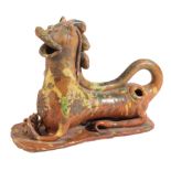 A CANNAKALE POTTERY RECUMBENT LION EWER