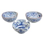 A PAIR OF CHINESE BLUE AND WHITE OCTAGONAL BOWLS