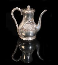 A CHINESE EXPORT SILVER COFFEE POT