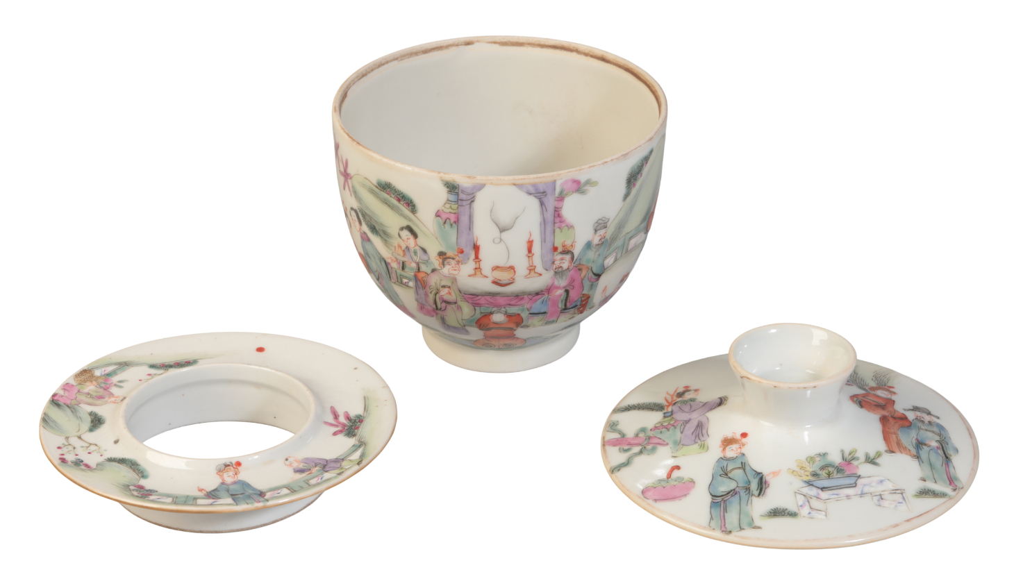 A CHINESE FAMILLE ROSE GAIWAN TEA BOWL, COVER AND STAND - Image 2 of 3