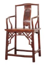 A CHINESE HARDWOOD ARMCHAIR