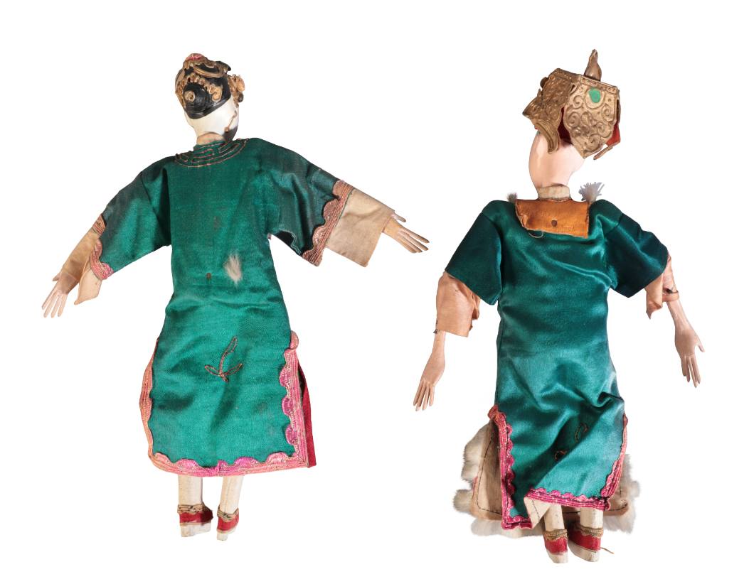 TWO CHINESE POLYCHROME PAINTED WOODEN DOLLS - Image 2 of 2