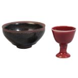 A CHINESE RED-GLAZED STEM CUP