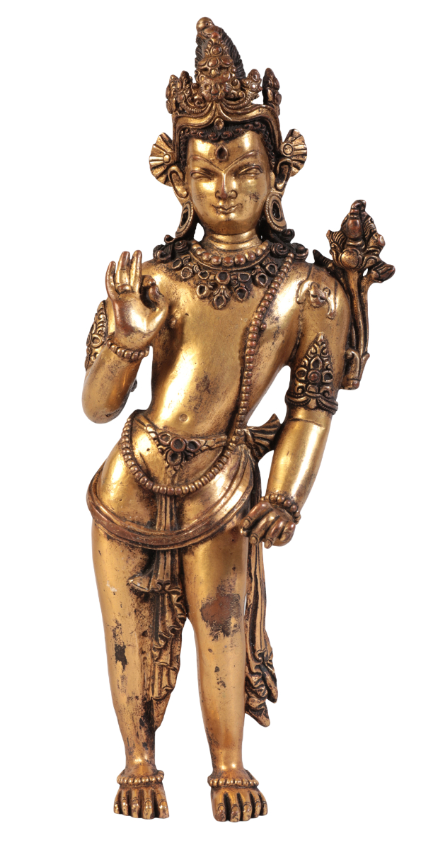 A NEPALESE GILT BRONZE FIGURE OF MANJUSHRI