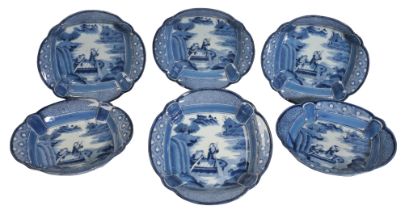 A SET OF SIX JAPANESE BLUE AND WHITE BOWLS