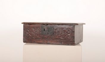 A CARVED OAK BIBLE BOX