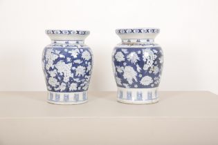 A PAIR OF CHINESE BLUE AND WHITE BALUSTER VASE GARDEN SEATS