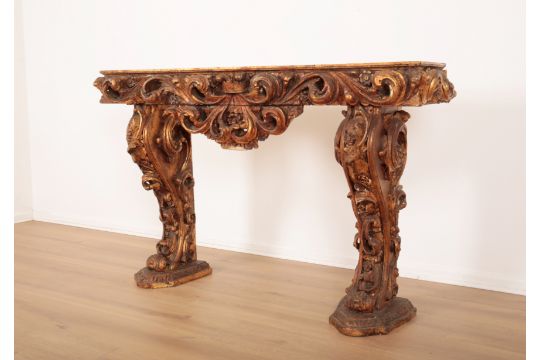 A ROCOCO STYLE GILTWOOD CONSOLE TABLE - Image 3 of 3