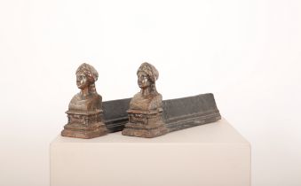 A PAIR OF VICTORIAN CAST IRON FIGURAL ANDIRONS OR FIREDOGS