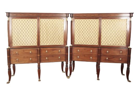 A PAIR OF REGENCY FIGURED MAHOGANY CABINETS OF EGYPTIAN REVIVAL DESIGN - Image 1 of 5