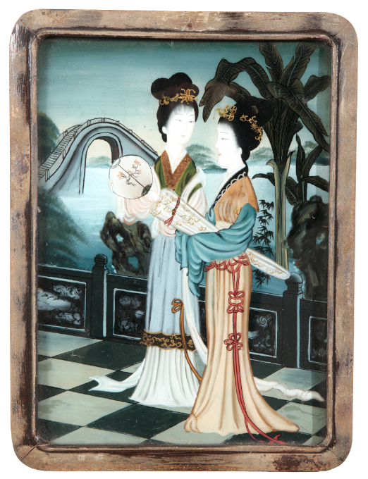 TWO CHINESE REVERSE PAINTINGS ON GLASS - Image 2 of 2