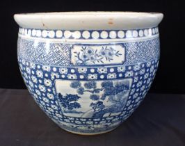 A CHINESE BLUE AND WHITE FISH BOWL, QING