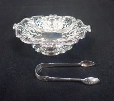 HALLMARKED SILVER SWEETMEAT DISH AND TONGS
