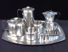 A RETRO 'OLD HALL' STAINLESS STEEL TEA SET