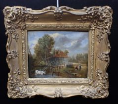 CIRCLE OF JOHN VINCENT: FARM SCENE WITH COTTAGE AND FIGURES