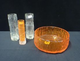 FOUR PIECES OF BARK GLASS, SOME WHITEFRIARS