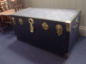 A DARK BLUE 'OVERPOND' TRAVELLING TRUNK