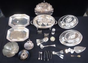 A QUANTITY OF SILVER PLATED SERVING DISHES