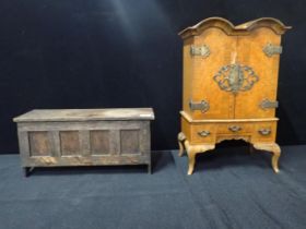 A QUEEN ANNE STYLE WALNUT MINIATURE CHEST ON STAND