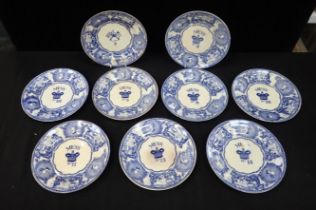 NINE ROYAL NAVY MESS PLATES, TRANSFER PRINTED