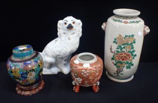 A CLOISONNE JAR ON HARDWOOD STAND