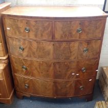 A 19TH CENTURY FIGURED MAHOGANY BOWFRONT CHEST OF DRAWERS