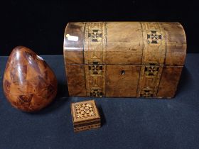 A VICTORIAN PARQUETRY DOMED TOP TEA CADDY