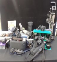 A COLLECTION OF CAMERAS AND A SPOTTING SCOPE KOWA T5611