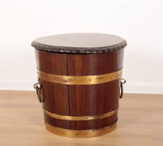 A MAHOGANY AND BRASS BANDED LIDDED LOG BOX