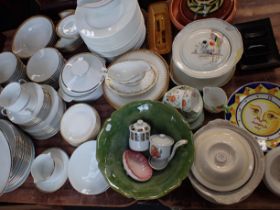 A QUANTITY OF WHITE AND GILT DINNER WARE