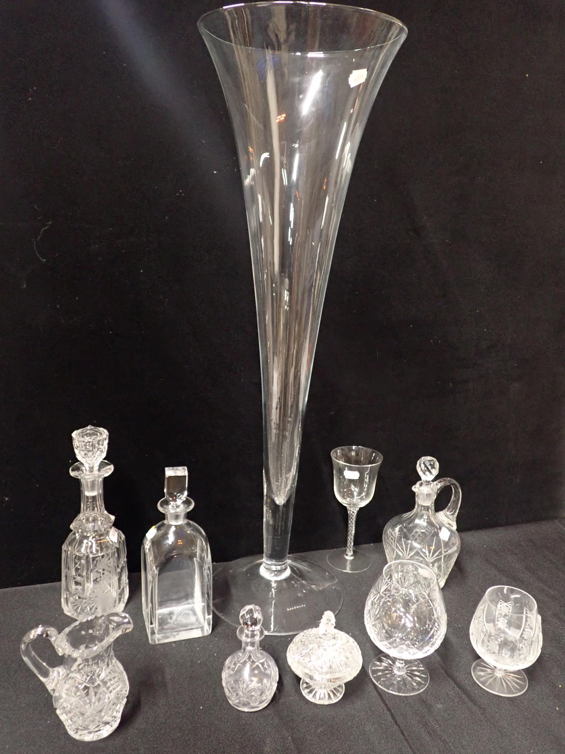AN ORREFORS DECANTER OF SQUARE FORM