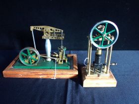 A SCRATCH BUILT MODEL BEAM ENGINE, AND A SIMILAR UPRIGHT ENGINE