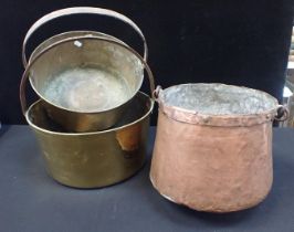 TWO HEAVY-GAUGE BRASS PRESERVING PANS