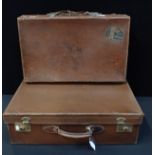 TWO VINTAGE LEATHER SUITCASES