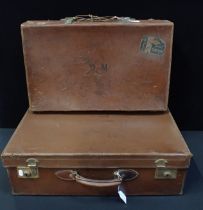 TWO VINTAGE LEATHER SUITCASES