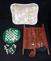 A MALACHITE CHESS BOARD AND PIECES