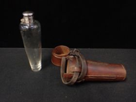 A LEATHER-CASED HUNTING SADDLE FLASK