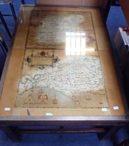 A MODERN MAHOGANY 'DORSET MAP' COFFEE TABLE