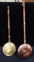 TWO VICTORIAN COPPER AND BRASS BEDWARMERS