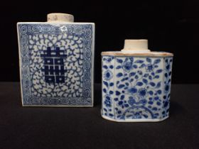 TWO CHINESE BLUE AND WHITE TEA CADDIES