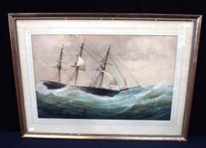 ENGLISH SCHOOL, 19TH CENTURY A three-masted schooner in heavy seas