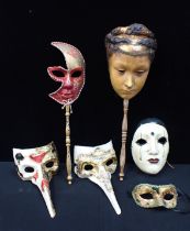 FIVE VENETIAN CARNIVAL MASKS