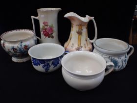 VICTORIAN WASHSTAND JUGS, AN AESTHETIC MOVEMENT CHAMBER POT