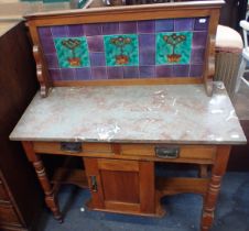 AN EDWARDIAN MARBLE-TOPPED WASHSTAND