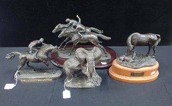 THREE BRONZED RESIN HORSE TROPHY FIGURES