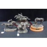 THREE BRONZED RESIN HORSE TROPHY FIGURES